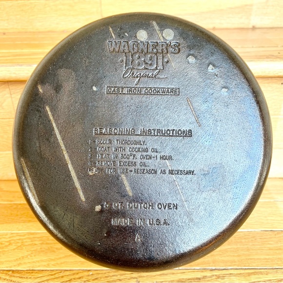 WAGNER 1891 Cast Iron Dutch Oven Bail Handle Pre Seasoned Saute Fry Baking Roast